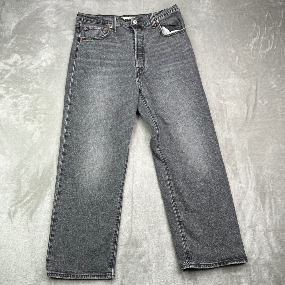 Levi's Premium Ribcage Straight Ankle Jeans‎ Womens 31 Black Stretch Faded Denim
